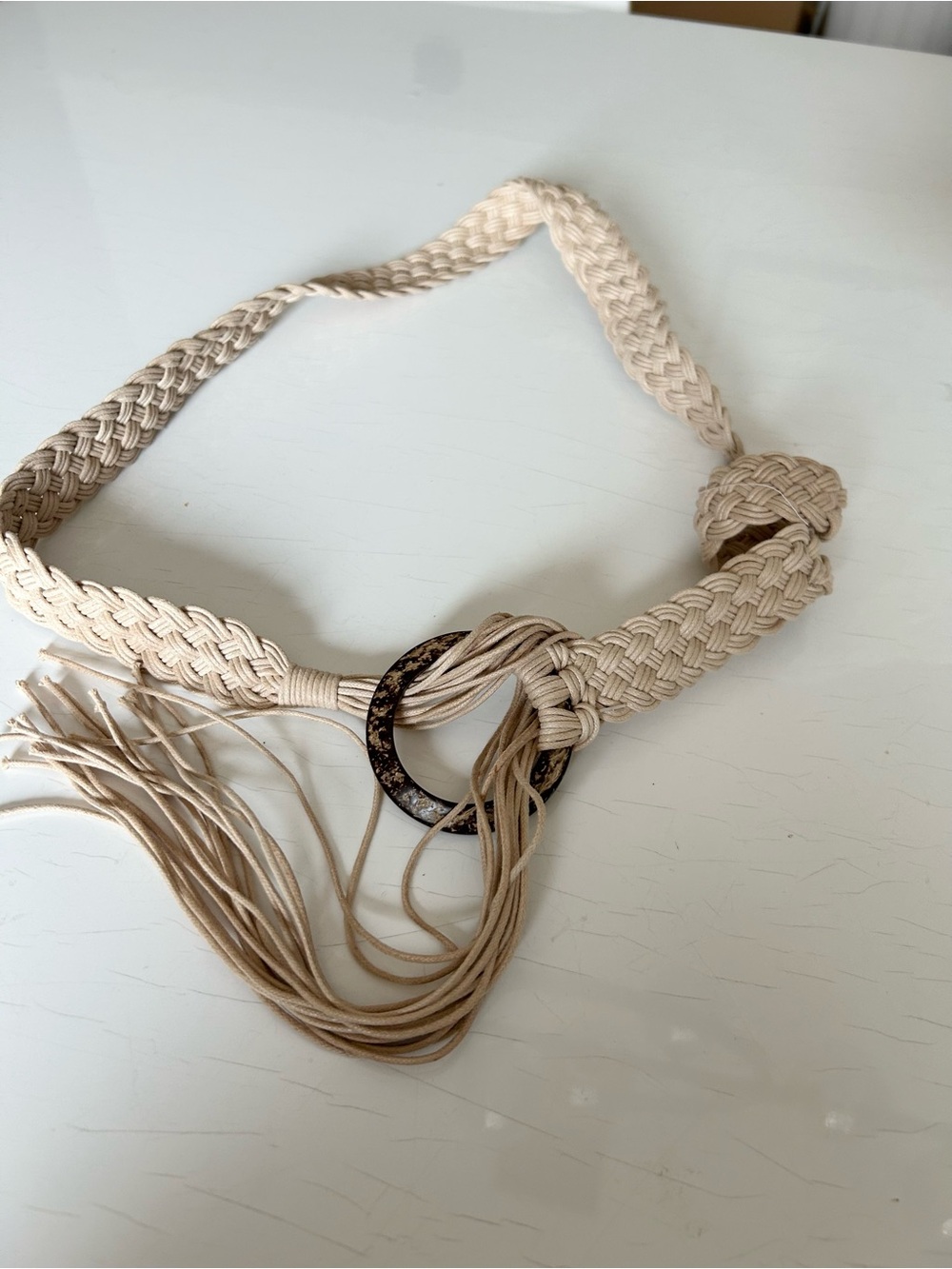 Vintage Cream Braided Fringe Belt Ring Boho